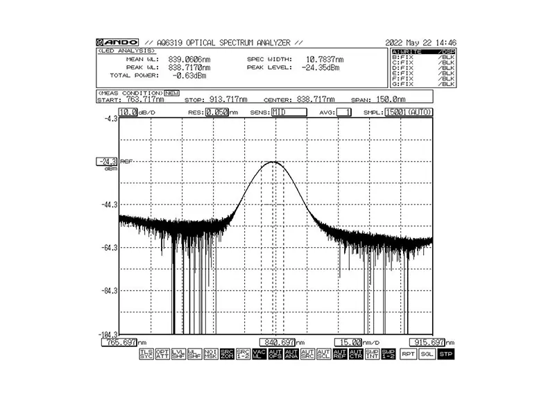 Module de source lumineuse à large bande SLED, 840 nm, 5 mW, 10 nm